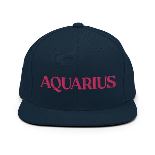 Aquarius, Pink Text Design Dark Navy Snapback Hat