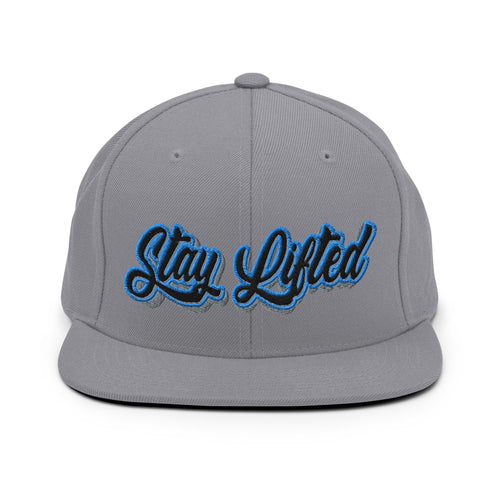 Stay Lifted, Blue Text Silver Snapback Hat