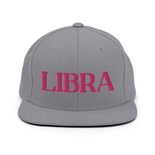 Libra, Pink Text Design Silver Snapback Hat