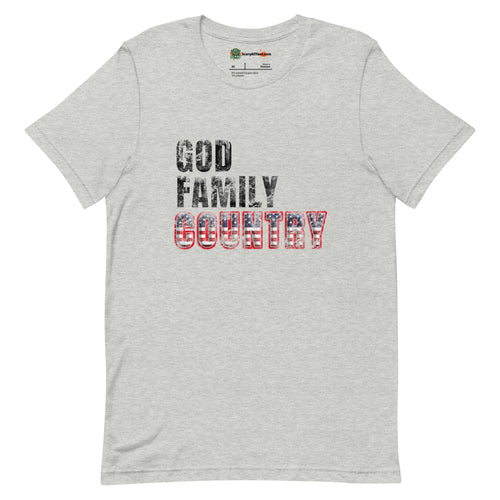 God Family Country, Religious Patriotic Adults Unisex Athletic Heather T-Shirt