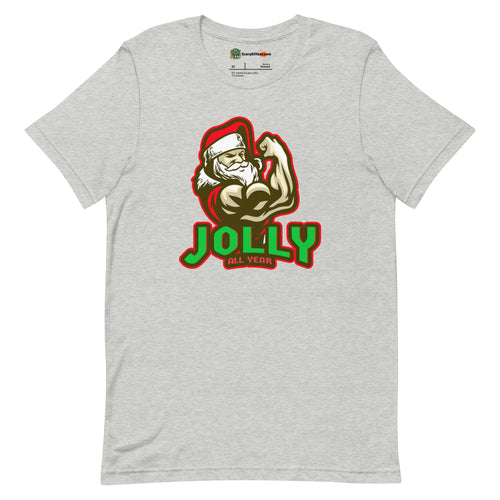 Jolly All Year, Muscular Santa Claus, Christmas Adults Unisex Athletic Heather T-Shirt