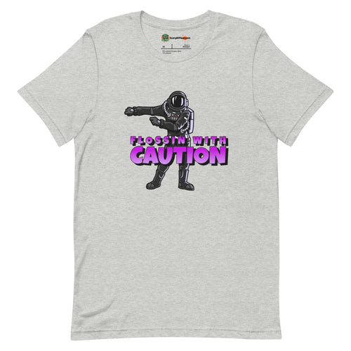 Flossin With Caution, Dancing Astronaut Character Adults Unisex Athletic Heather T-Shirt