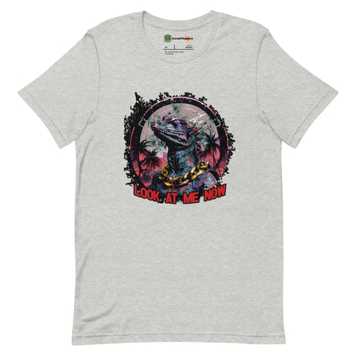 Look At Me Now, Brute Villain Lizard Character, Wolf Grey Colorway Adults Unisex Athletic Heather T-Shirt