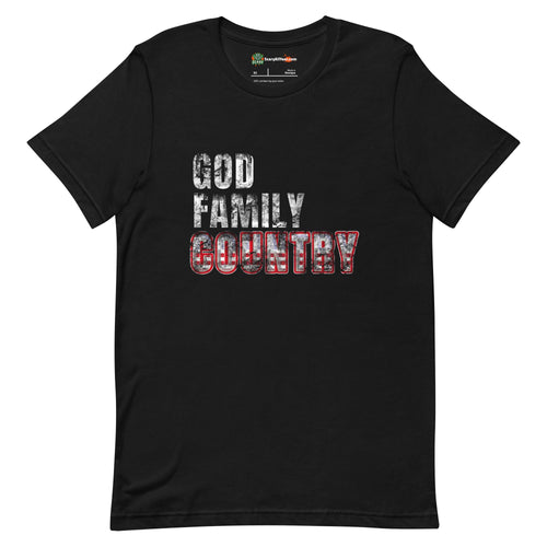God Family Country, Religious Patriotic Adults Unisex Black T-Shirt