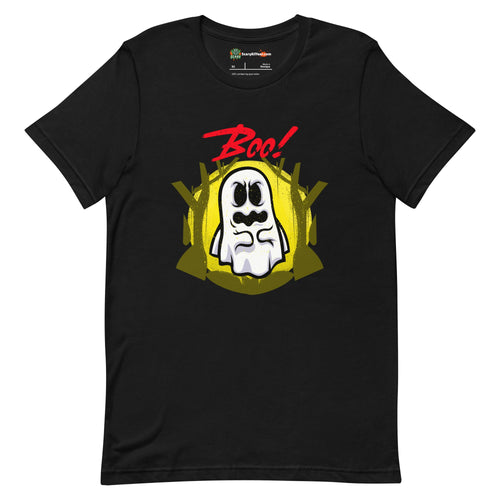 Boo, Cute Ghost Halloween Adults Unisex Black T-Shirt