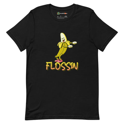 Flossin Banana, Dancing Character Adults Unisex Black T-Shirt