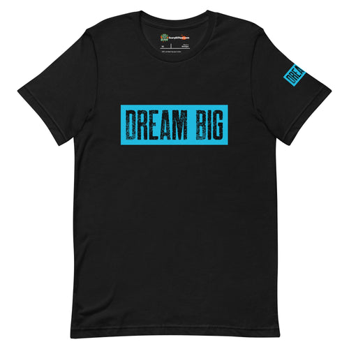 Dream Big Blue Design Adults Unisex Black T-Shirt