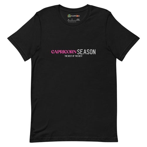 Capricorn Season, Best Of The Best, Pink Text Design Adults Unisex Black T-Shirt