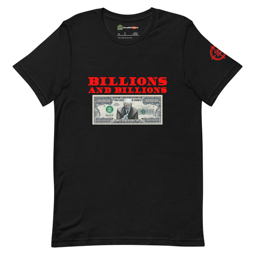 Trump Billion Dollar Bill, Red Text Adults Unisex Black T-Shirt