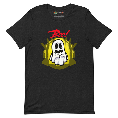 Boo, Cute Ghost Halloween Adults Unisex Black Heather T-Shirt