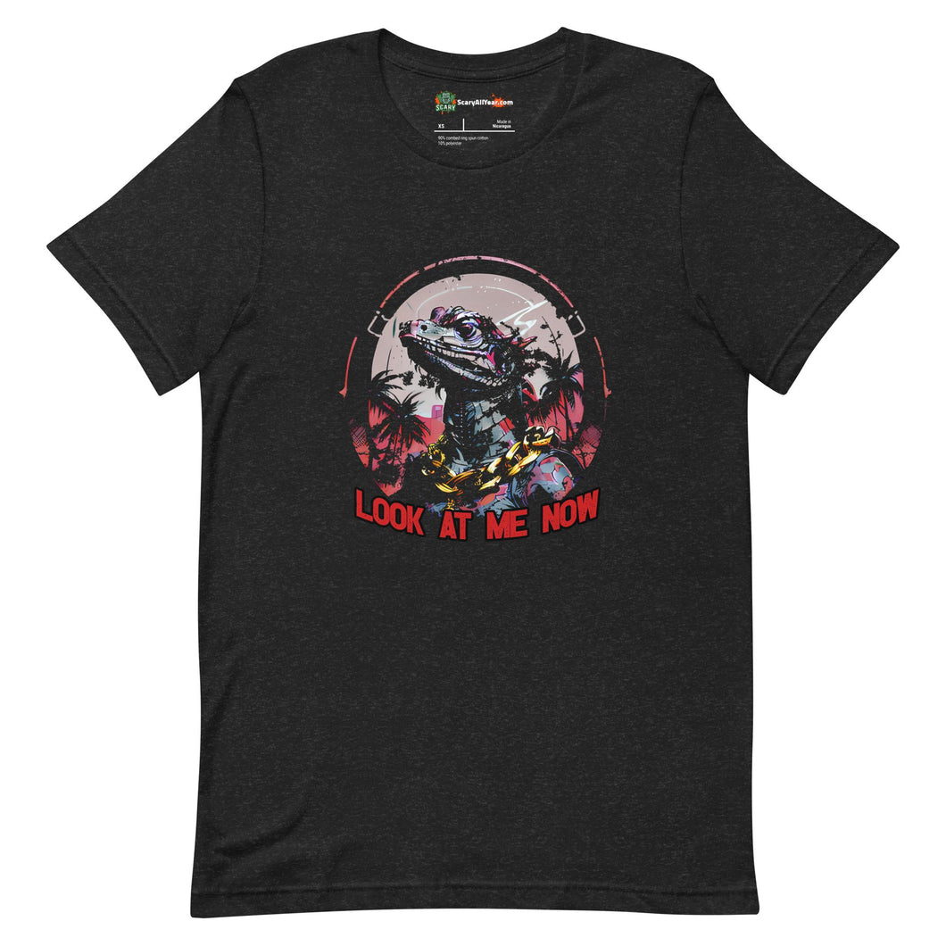 Look At Me Now, Brute Villain Lizard Character, Wolf Grey Colorway Adults Unisex Black Heather T-Shirt