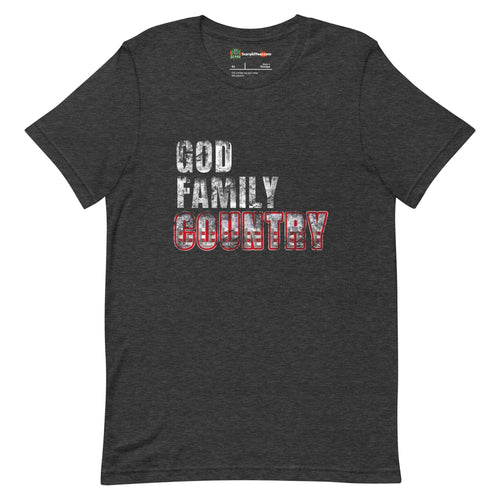 God Family Country, Religious Patriotic Adults Unisex Dark Grey Heather T-Shirt
