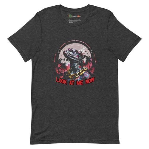 Look At Me Now, Brute Villain Lizard Character, Wolf Grey Colorway Adults Unisex Dark Grey Heather T-Shirt