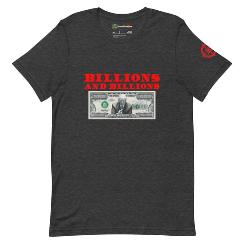 Trump Billion Dollar Bill, Red Text Adults Unisex Dark Grey Heather T-Shirt