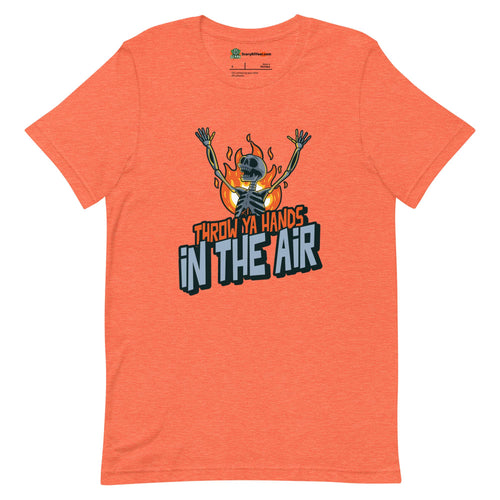 Throw Ya Hands In The Air, Hip-Hop, Rock n Roll Concert Skeleton Adults Unisex Heather Orange T-Shirt