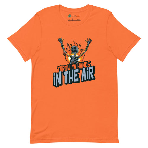 Throw Ya Hands In The Air, Hip-Hop, Rock n Roll Concert Skeleton Adults Unisex Orange T-Shirt
