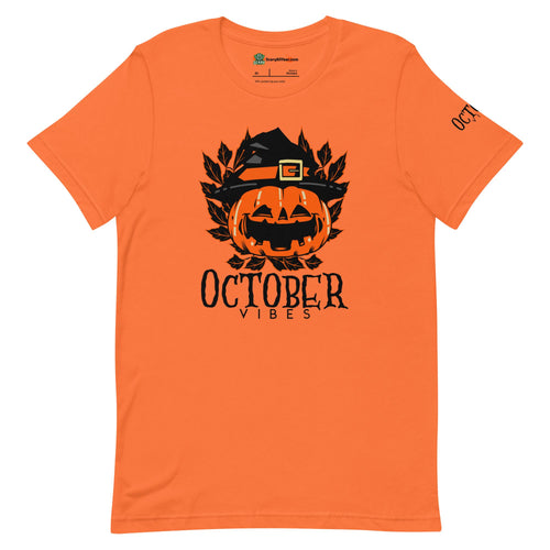 October Vibes, Jack-O'-Lantern Halloween Adults Unisex Orange T-Shirt
