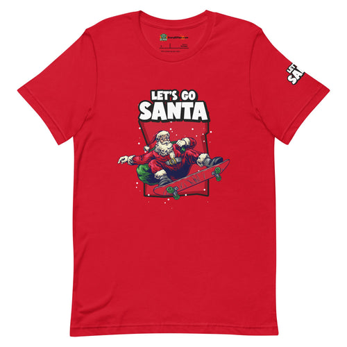 Let's Go Santa, Skateboarding Christmas Adults Unisex Red T-Shirt