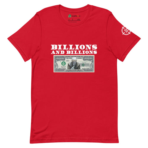 Trump Billion Dollar Bill, Red Text Adults Unisex Red T-Shirt