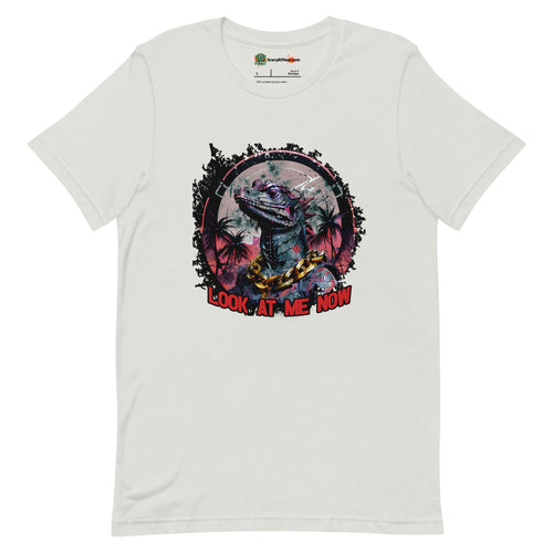 Look At Me Now, Brute Villain Lizard Character, Wolf Grey Colorway Adults Unisex Silver T-Shirt