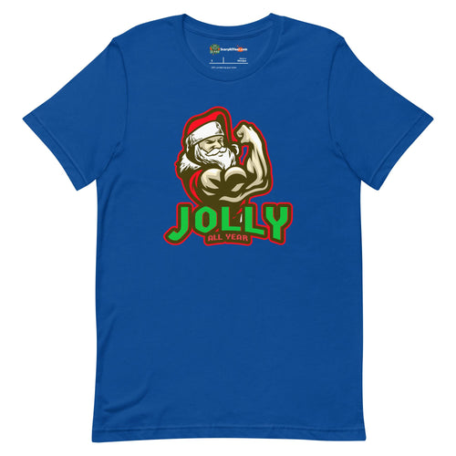 Jolly All Year, Muscular Santa Claus, Christmas Adults Unisex True Royal T-Shirt