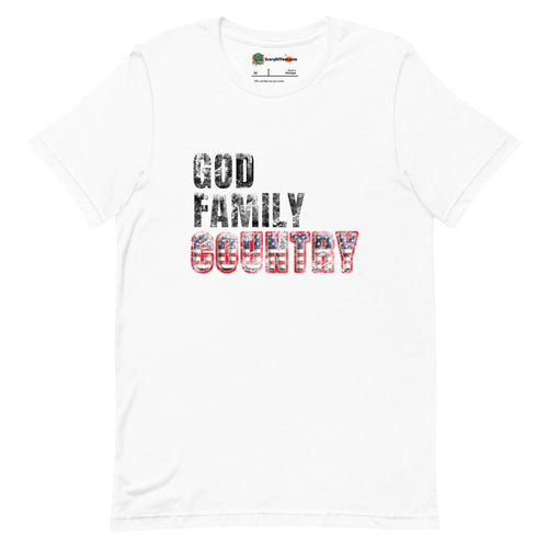 God Family Country, Religious Patriotic Adults Unisex White T-Shirt