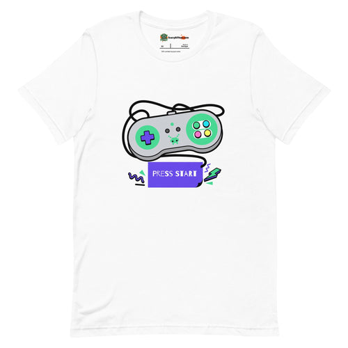 Press Start, Super Retro Gaming Controller Design Adults Unisex White T-Shirt