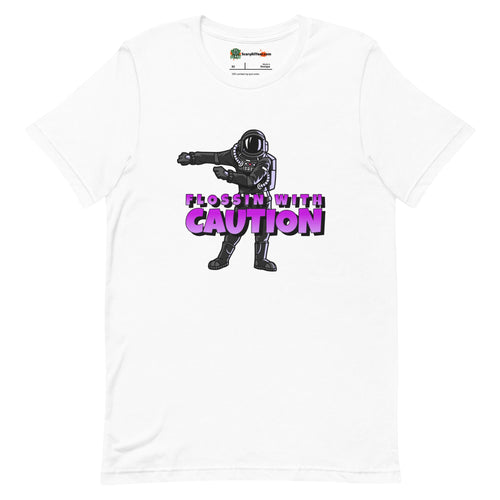 Flossin With Caution, Dancing Astronaut Character Adults Unisex White T-Shirt