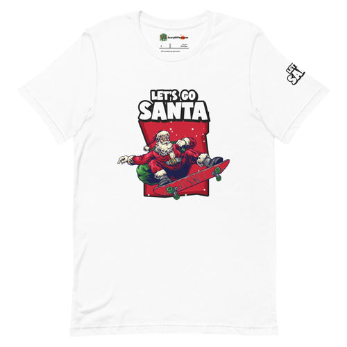 Let's Go Santa, Skateboarding Christmas Adults Unisex White T-Shirt
