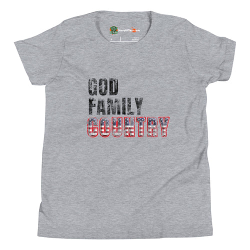 God Family Country, Religious Patriotic Kids Unisex Athletic Heather T-Shirt