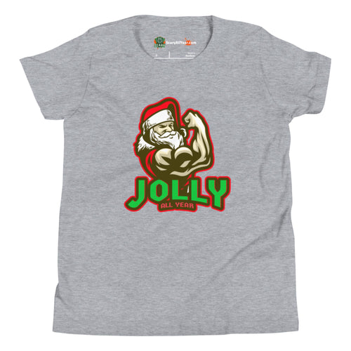 Jolly All Year, Muscular Santa Claus, Christmas Kids Unisex Athletic Heather T-Shirt