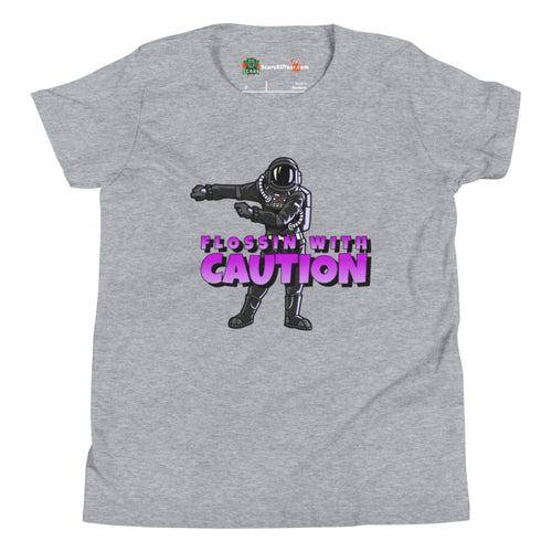 Flossin With Caution, Dancing Astronaut Character Kids Unisex T-Shirt Athletic Heather
