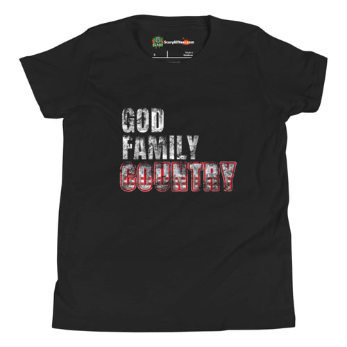 God Family Country, Religious Patriotic Kids Unisex Black T-Shirt