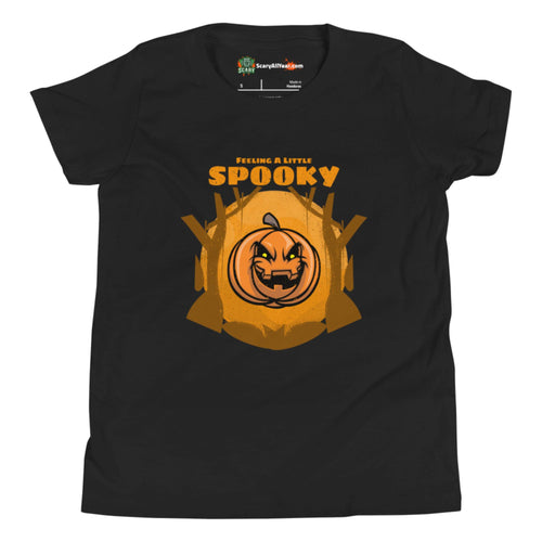 Feeling A Little Spooky, Halloween Jack-O'-Lantern Kids Unisex Black T-Shirt