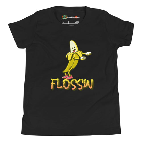 Flossin Banana, Dancing Character Kids Unisex Black T-Shirt