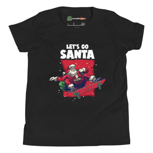 Let's Go Santa, Skateboarding Christmas Kids Unisex Black T-Shirt