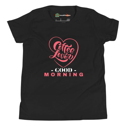 Good Morning Coffee Lover Kids Unisex Black T-Shirt