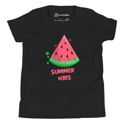 Summer Vibes, Watermelon Slice Kids Unisex Black T-Shirt