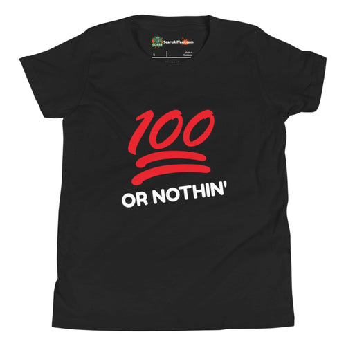 100 or Nothin', Emoji Style Kids Unisex Black T-Shirt