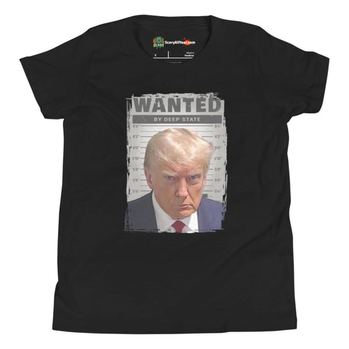 Donald Trump Mugshot Wanted By Deep State Kids Unisex Black T-Shirt