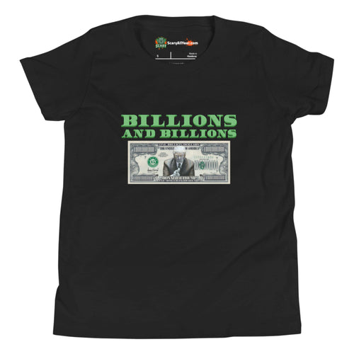 Trump Billion Dollar Bill, Green Text Kids Unisex Black T-Shirt