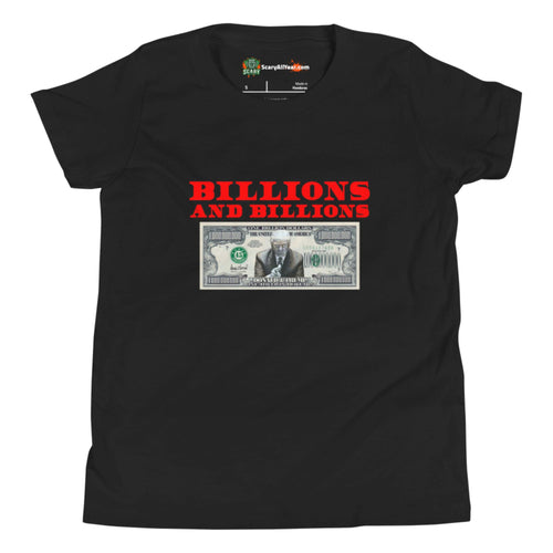 Trump Billion Dollar Bill, Red Text Kids Unisex Black T-Shirt