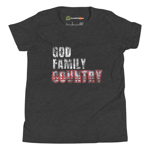 God Family Country, Religious Patriotic Kids Unisex Dark Grey Heather T-Shirt