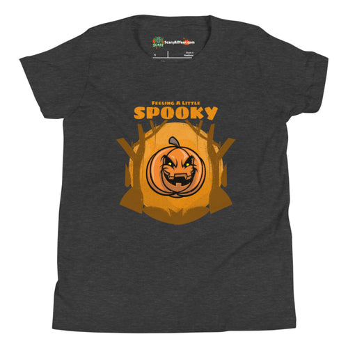 Feeling A Little Spooky, Halloween Jack-O'-Lantern Kids Unisex Dark Grey Heather T-Shirt