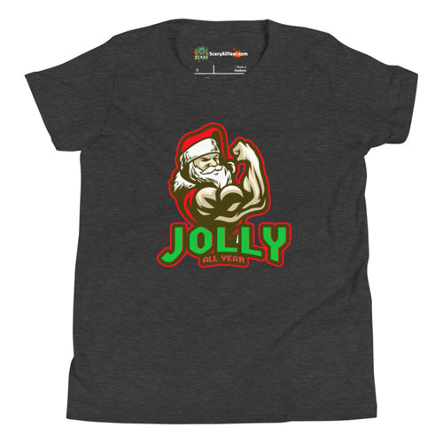 Jolly All Year, Muscular Santa Claus, Christmas Kids Unisex Dark Grey Heather T-Shirt
