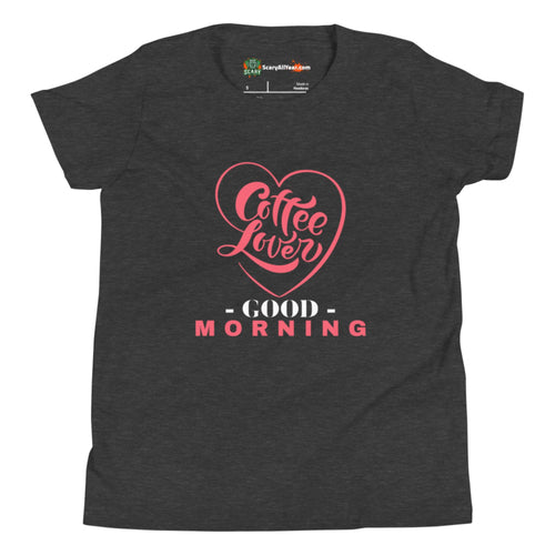 Good Morning Coffee Lover Kids Unisex Dark Heather Grey T-Shirt