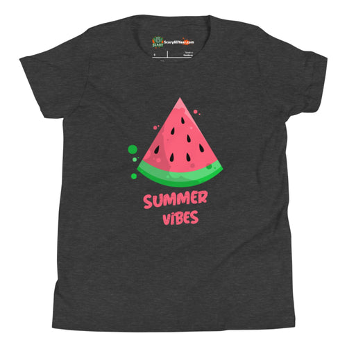 Summer Vibes, Watermelon Slice Kids Unisex Dark Grey Heather T-Shirt