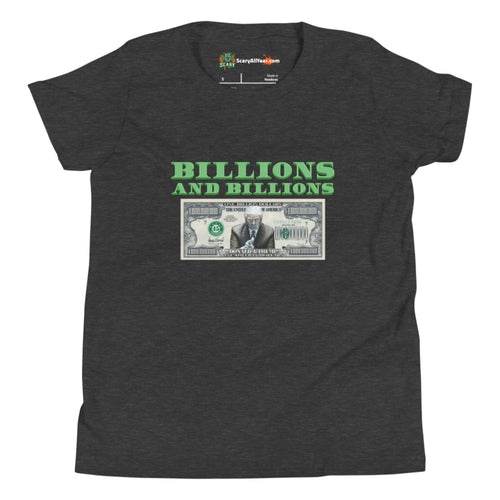Trump Billion Dollar Bill, Green Text Kids Unisex Dark Grey Heather T-Shirt