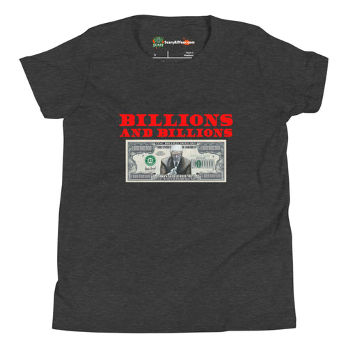 Trump Billion Dollar Bill, Red Text Kids Unisex Dark Grey Heather T-Shirt
