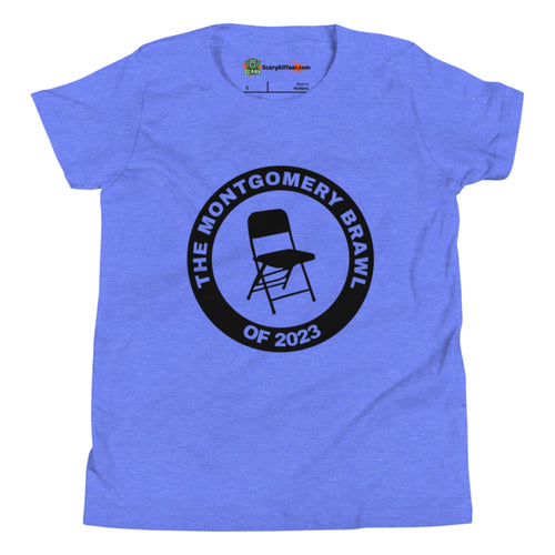 The Montgomery Brawl of 2023 Folding Chair Kids Unisex Heather Columbia Blue T-Shirt